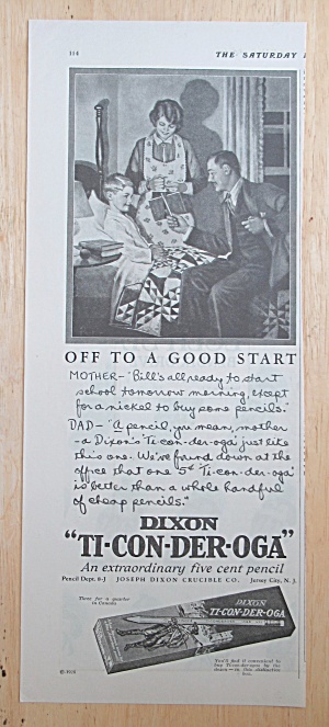 1928 Dixon Ticonderoga Pencils With Mom & Dad With Son