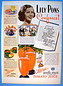 Vintage Ad: 1937 Libby's Tomato Juice W/lily Pons