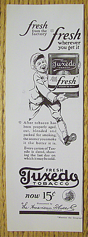 1923 Tuxedo Tobacco With Man Carrying Can Of Tobacco