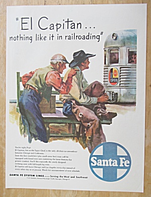 1947 Santa Fe El Capitan W/ 2 Cowboys Looking At Train