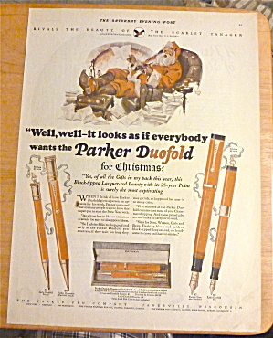 1925 Parker Duofold W/ Santa Sitting In Chair & Writing