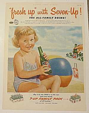 1952 Seven Up (7 Up) With Little Girl On Beach