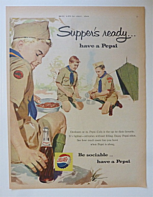 1960 Pepsi Cola (Pepsi) With Boy Scouts Eating At Camp