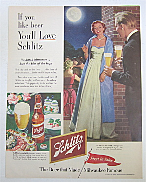 1953 Schlitz Beer With Man Bringing Woman Glass Of Beer