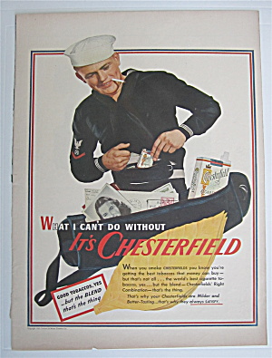 1943 Chesterfield Cigarettes W/ Sailor Packing His Bag