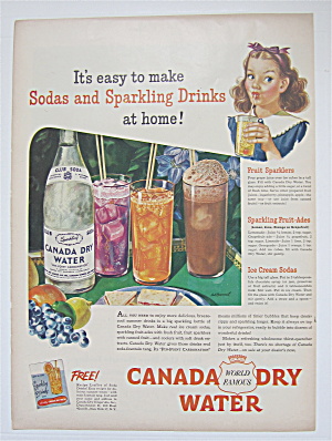 1945 Canada Dry Water With Glasses Of Sparkling Drinks