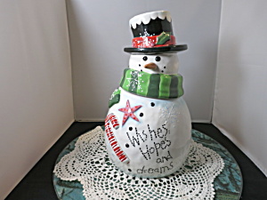 Vintage Xmas Cheer By Jay Imports Snowman Cookie Jar Wishes Hopes