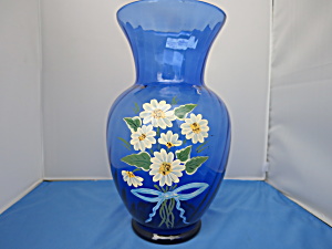 Cobalt Blue Vase Hand Painted Daisy Signed