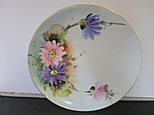 Antique Nippon Hand Painted Floral Plate 8 1/2 Inches Pink Purple