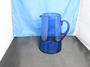 Cobalt Blue Pitcher Blown Glass Applied Handle 8.5 Inch