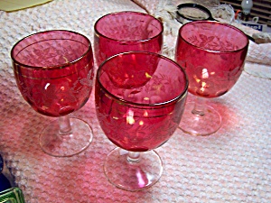 Cranberry Glass Thumbprint Goblets Grapevine