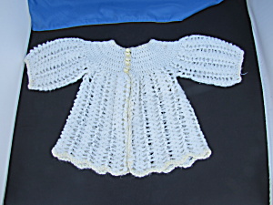 Hand Crochet Baby Sweater Pearl White Yellow Trim