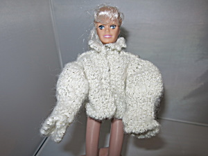 Vintage Barbie Doll Cardigan Sweater White With Gold Metallic