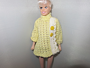 Vintage Barbie Doll Knitted Top Cape Yellow White Flared A Line
