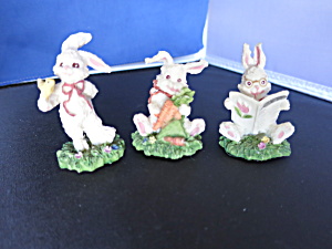 Vintage Bunny Rabbit Figurine 3pc Set Village Accessory
