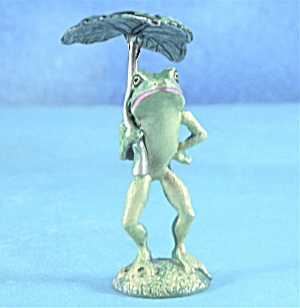 Frog With Umbrella Pewter Image Miniature