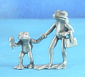 Mom And Child Frog Pewter Image Miniature