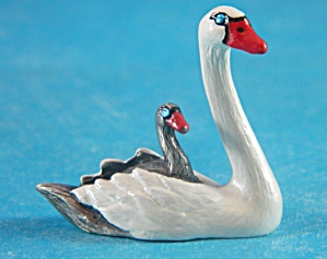 Swan With Baby Pewter Image Miniature
