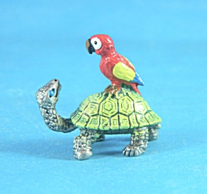 Turtle And Parrot Pewter Image Miniature