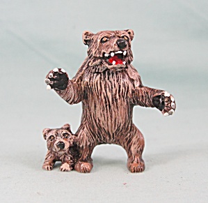 Mother Bear And Cub Pewter Image Painted Miniature