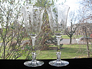 Cambridge Glass Rosepoint Water Goblets - Pair