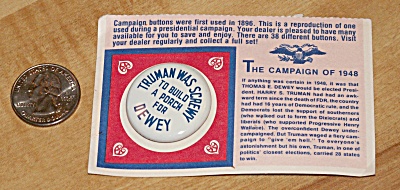 Reproduction 1948 Dewey Presidential Election Campaign Pin