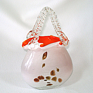 Art Glass Purse Vase Orange White Copper Millefiori
