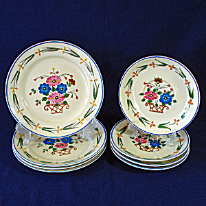 Adams Staffordshire Old Swansea 4 Salad Plates And Saucers