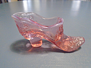 Fenton Opalescent Pink W/bluish Rim Shoe W/scroll Design