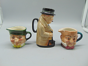 Royal Doulton 3 Character Creamers Toby Jugs Churchill Micawber +1