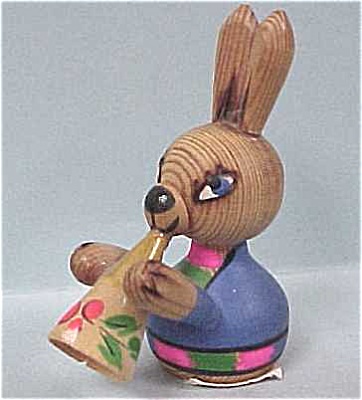 Ussr Folk Art Handpainted Mini Wood Bunny