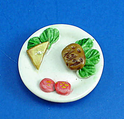 Dollhouse Miniature Ceramic Plate With Food