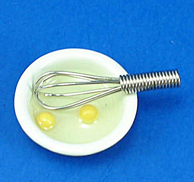 Dollhouse Miniature Eggs In Dish And Metal Whisk