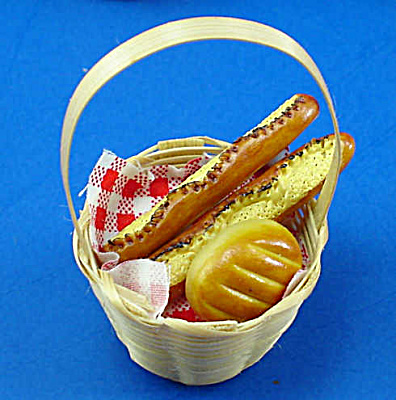 Dollhouse Miniature Basket Of Ceramic Bread