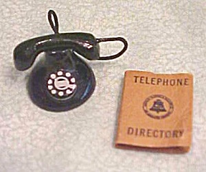 Dollhouse Telephone & Directory 1940-60's Black Dial