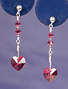 Ss & Swarovski Garnet Heart Earrings