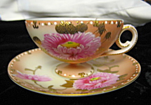 Vintage Enameled Pink Lotus Teacup