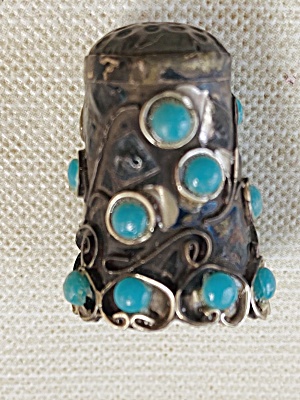Vintage Sterling & Turquoise Beads Thimble