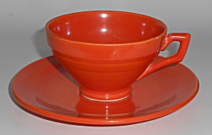 Vernon Kilns Pottery Early California Orange Cup & Sauc