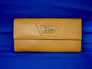 Christian Dior Gold Leather Bifold Checkbook Wallet