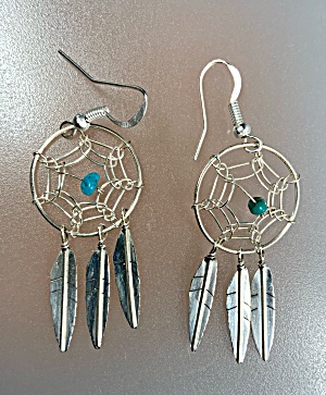 Dreamcatcher Turquoise Sterling Silver Hook Earrings