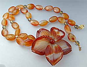 Necklace 14k Carnelian Crystal Beads Flower Pendant