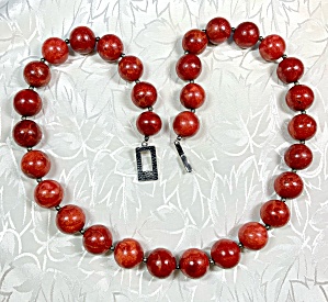 Apple Coral 24 Inch 16mm Beads Sterling Silver Hook Nec