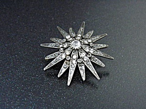 Crystal Silver Tone Starburst Pin