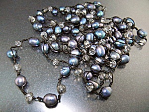 Freshwater Pearls And Crystals Necklace 76 Inches