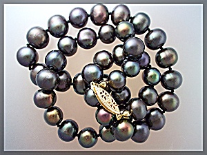 Necklace Freshwater Hand Knotted Black Pearls 10mm