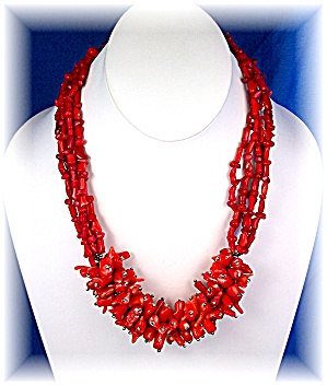 Necklace Natural Bamboo Red Coral Sterling Silver