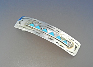 Navajo Sterling Silver Turquoise Mother Pearl Barrette