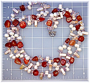 Necklace Crystasl Biwa And Freshwater Pearl Carnelian