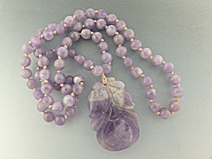 Necklace Purple Jade/crystal Beads And Pendant
